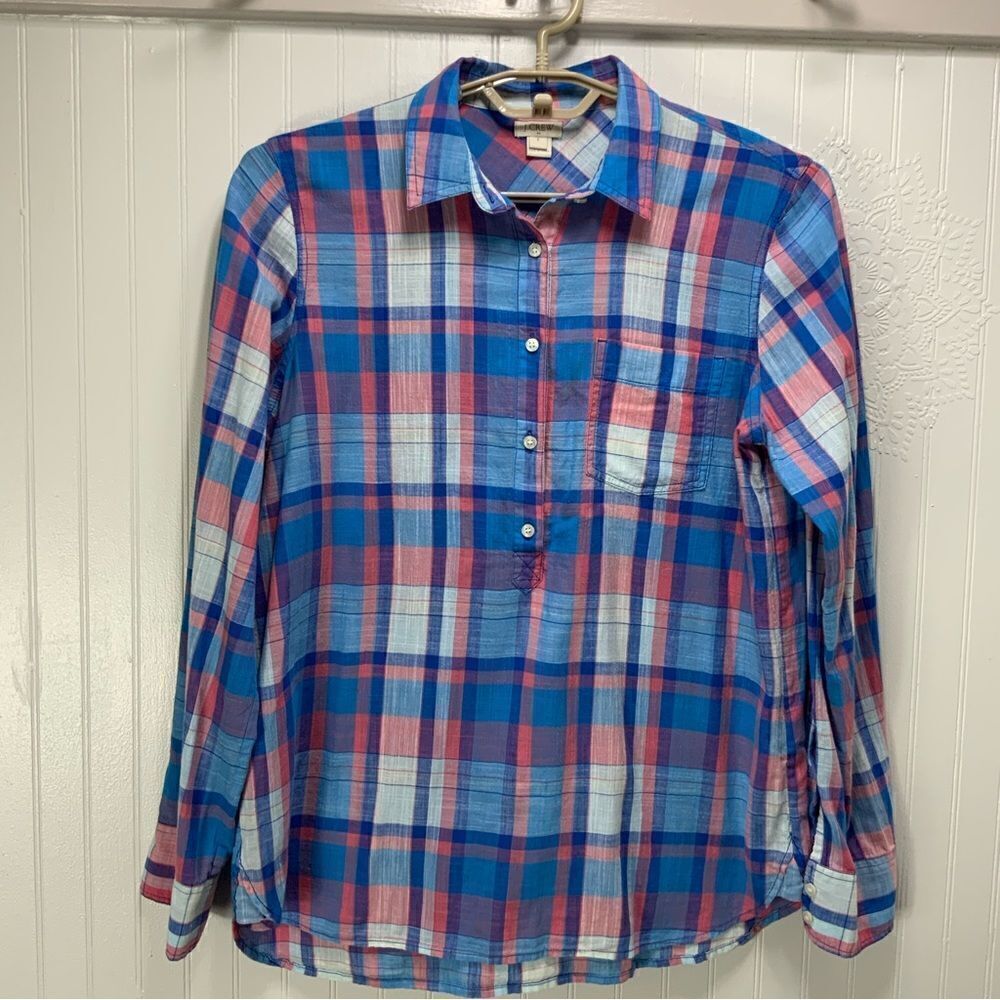 J. CREW 1/2 button long sleeve plaid shirt